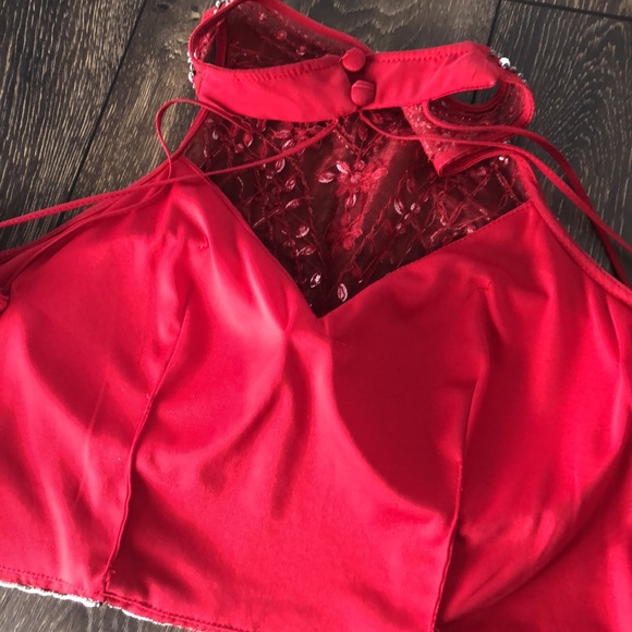 Red 2pc Formal Jeweled Halter Dress Size 7/8 - Picture 10 of 12